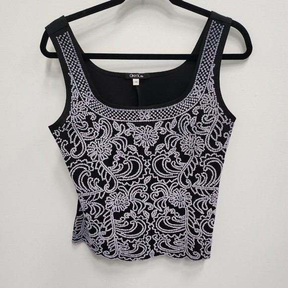 Onyx Nite Tops - Vintage Y2K ONYX Nite Womens Black Beaded Tank Top Medium Sleeveless Textured